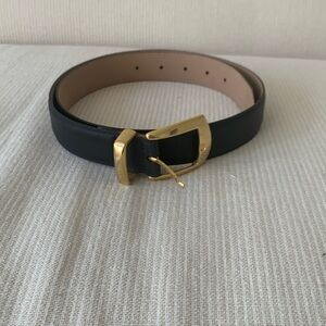 Talbots Black Leather Belt w Gold Toned Buckle